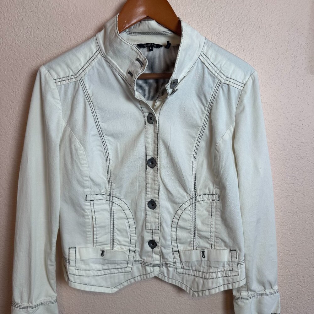 Spring Staple NIC+ZOE Off White Jacket Button Front Cotton Blend Stand Collar Lg